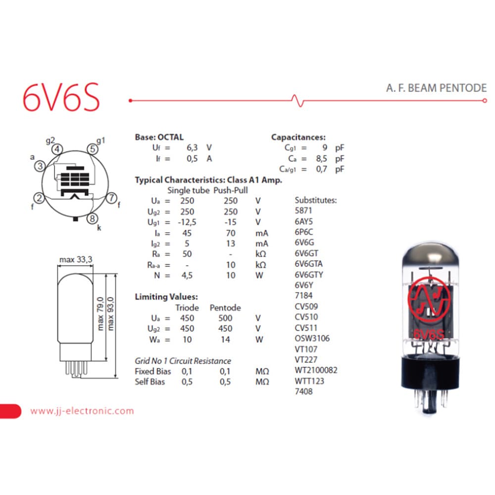 Válvula JJ Electronic 6V6 S - PAR CASADO :: JPM Guitar Shop